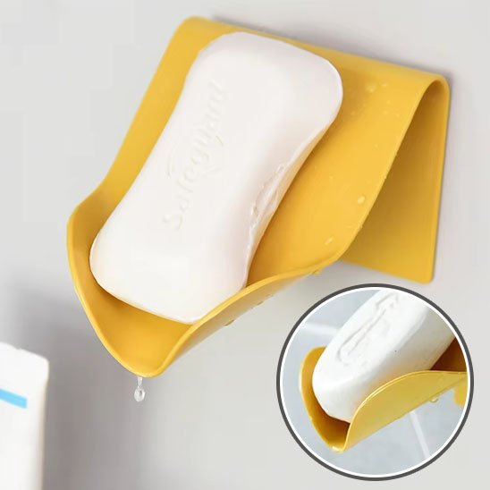 porte savon mural jaune fixe mur savon blanc dedans plus une image