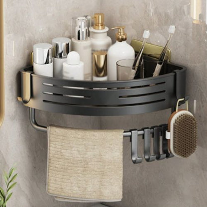 etagere dans douche noire plein produits dedans