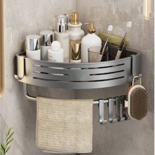 etagere dans douche noire produits dedans