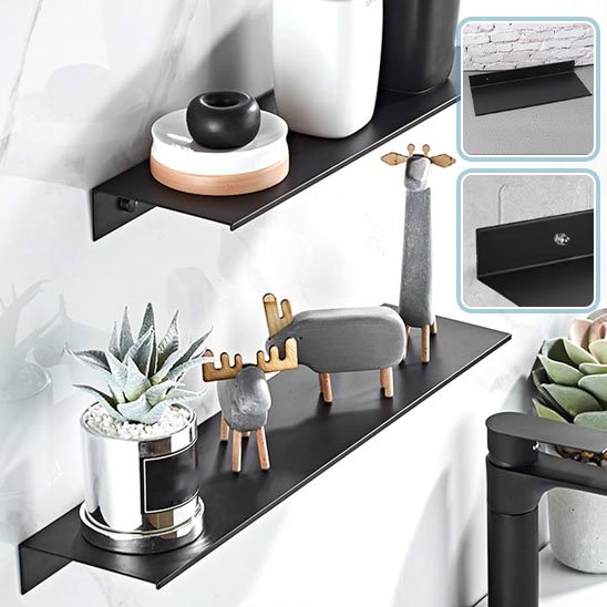 etagere de douche noire deux tailles differentes vue dessus plus deux images