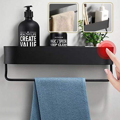 etagere pour douche avec barre doigt sur point rouge plus deux images