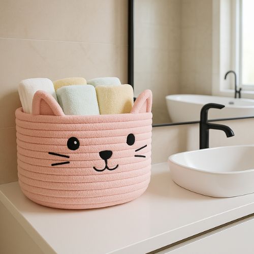 panier de rangement rose gauche lavabo