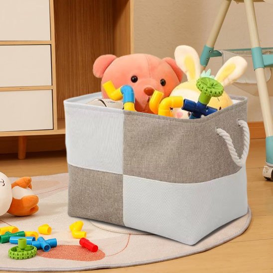 panier rangement beige blanc plein jouets