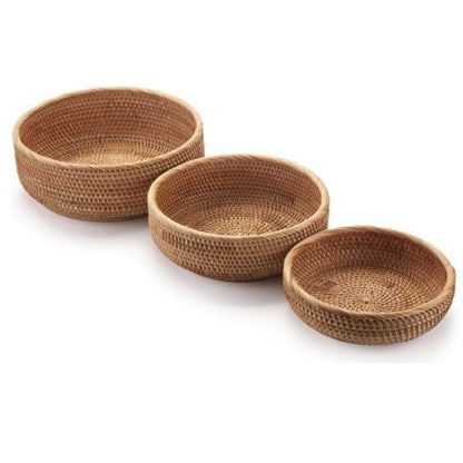 panier rangement en osier ronds trois uns cote autres vides