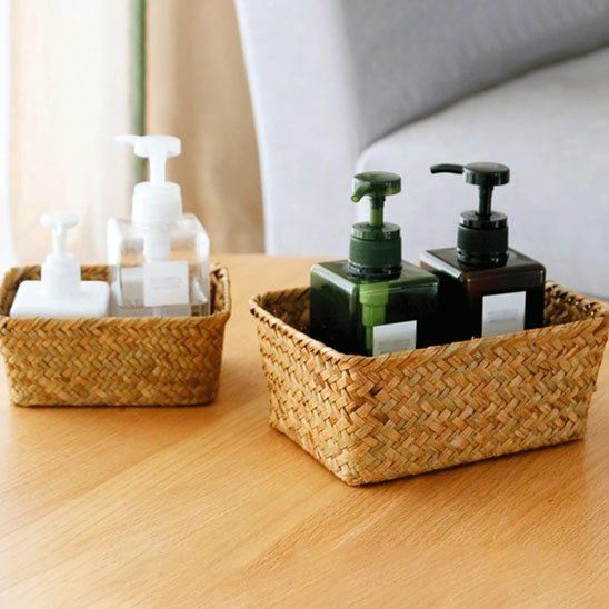 panier rangement osier deux dedans quatre flacons