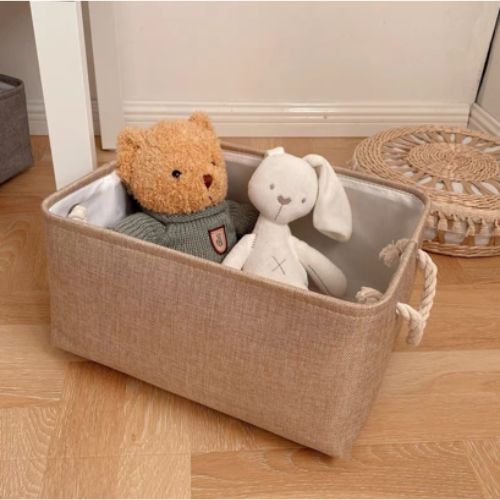 paniers de rangement beige deux oursons dedans