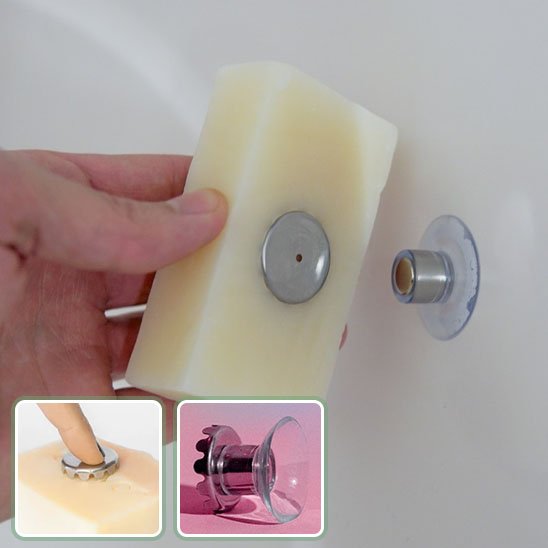 porte savon aimante avec savon beige plus deux images
