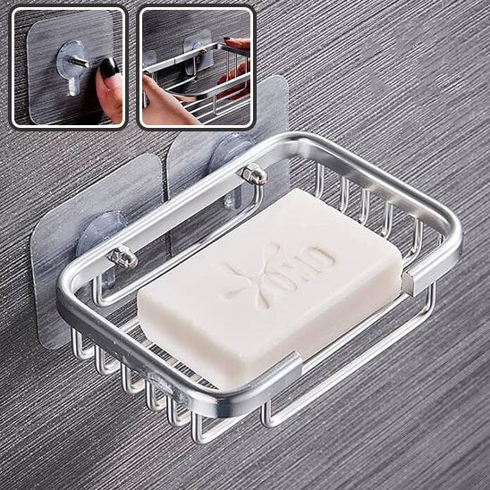 porte savon douche argent savon blanc dedans plus deux images