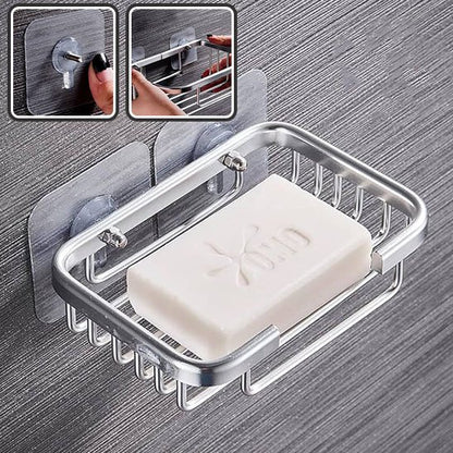 porte savon douche argent savon blanc dedans plus deux images