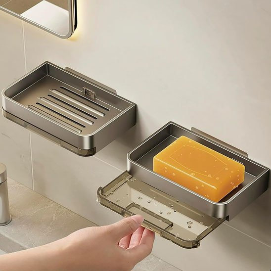 porte savon mural deux gris savon orange droite