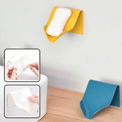 porte savon mural deux jaune fixe mur savon blanc dedans bleu droite lavabo plus deux images