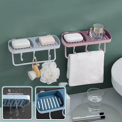 porte-savon mural deux meme niveau bleu rose plus deux petits encadres