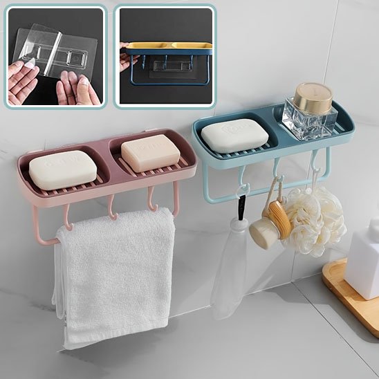 porte savon mural deux meme niveau rose bleu deux encadres