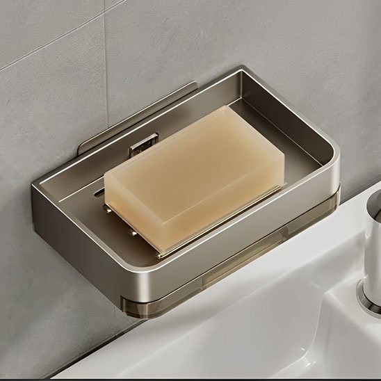 porte savon mural gris savon beige dedans