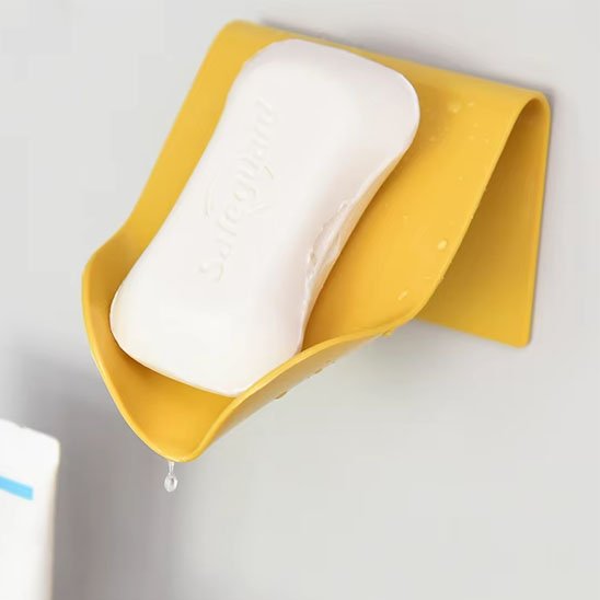 porte savon mural jaune fixe mur savon blanc dedans