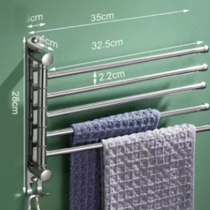 porte serviette mural salle de bain argent cinq barres une serviette bleue une serviette grise dimensions