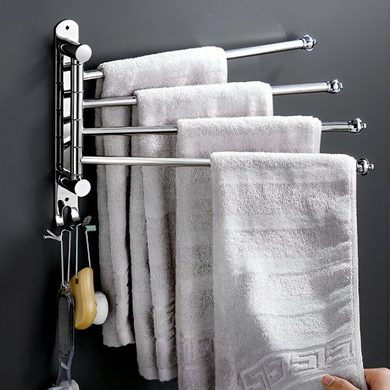 porte serviette mural salle de bain argent quatre barresquatre serviettes blanches