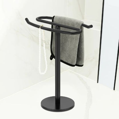 porte serviette salle de bain sur pied noir serviette grise