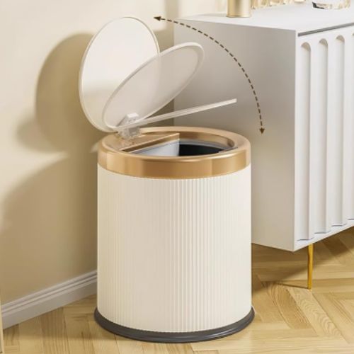 poubelle de salle de bain beige ouverture silencieuse